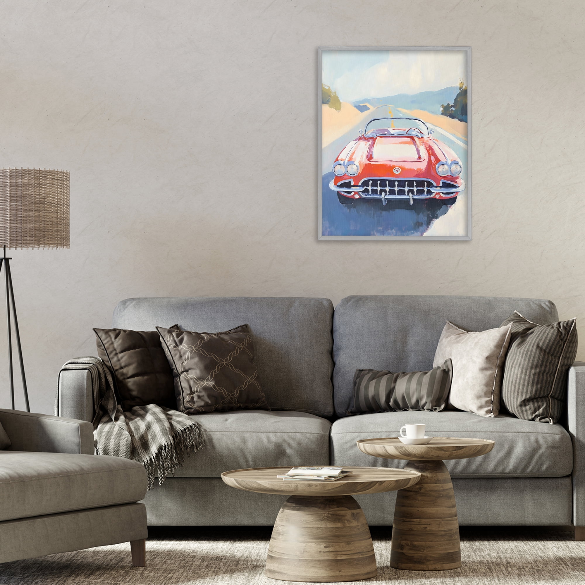 Stupell Industries Red Sports Car on Journey Gray Framed Giclee Art, design by The Prints Vibe