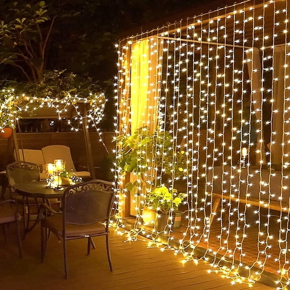 JMEXSUSS 300 LED Curtain String Lights Plug in, 9.8X9.8FT Curtain Lights Outdoor Indoor with Remote Control, Hanging Curtain Lights for Bedroom Window Wedding Wall Party Decorations (Warm White)