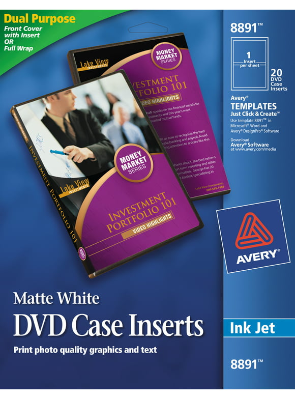 Avery Matte White DVD Case Inserts, 20 Inserts (8891)