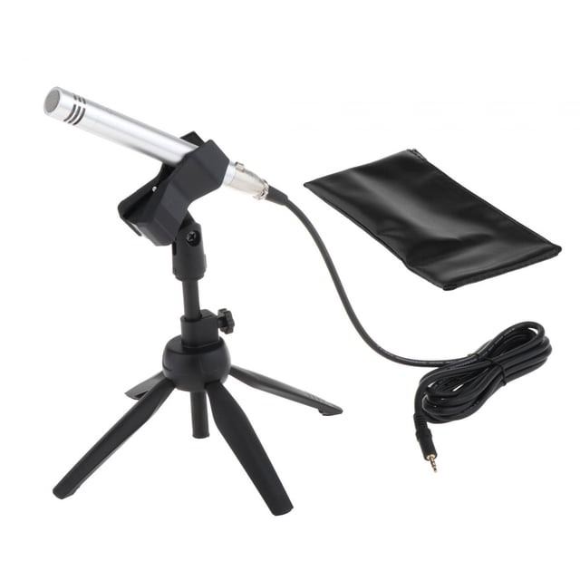 Micrófono de entrevista omnidireccional de 3,5 mm para computadora DSLR de escritorio Plata