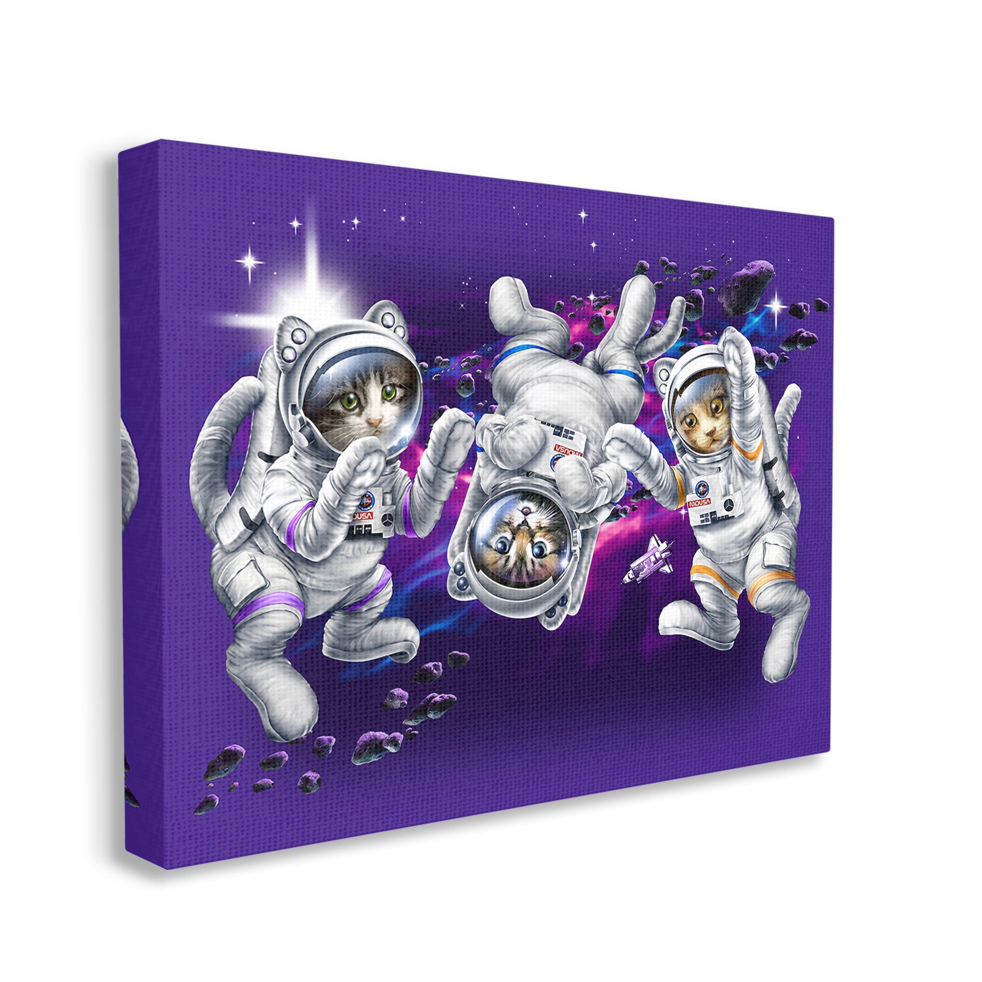 Stupell Industries Astronaut Cat Trio Animals & Insects Painting Gallery Wrapped Canvas Art Print Wall Art, 48 x 36