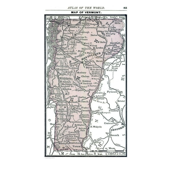 Historic State Map - Vermont - Alden 1886 - 23 x 34.81 - Vintage Wall Art