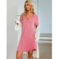 thumbnail image 5 of Ekouaer Women's Button Down Nightgown Short Sleeve Nightshirt V Neck Sleep Shirt Soft Pajamas Dress with Pockets, 5 of 6