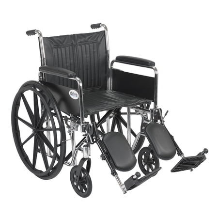 Drive Medical Chrome Sport Wheelchair, Detachable Full Arms, Elevating Leg Rests, 20" Seat