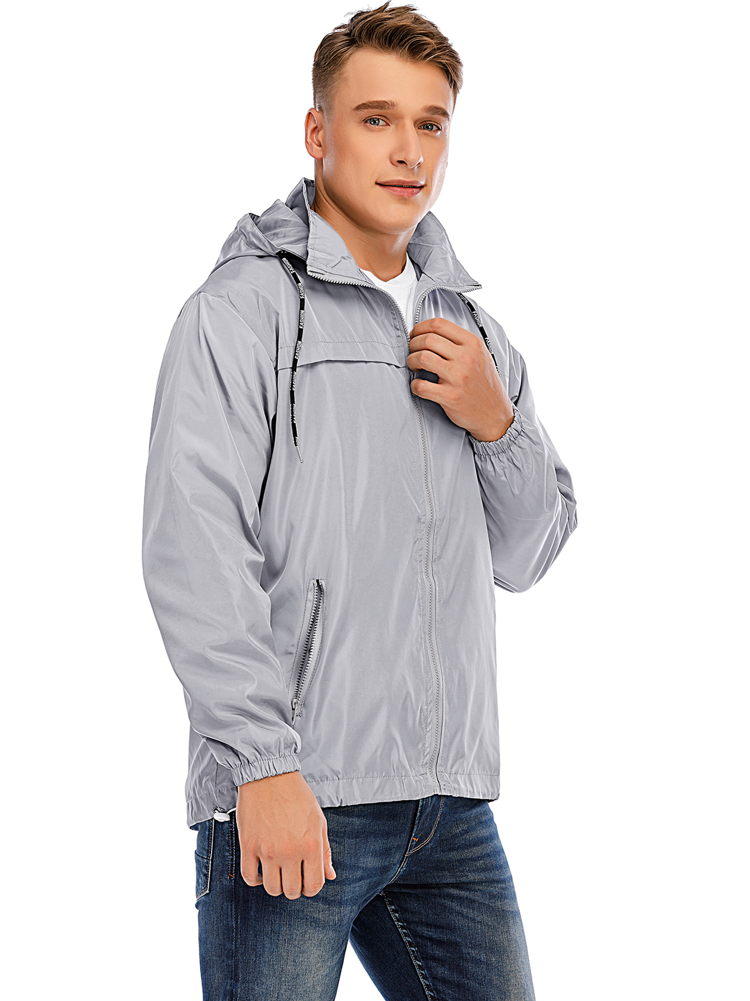 Men Hooded Waterproof Outdoor Jacket Lightweight Rain Jacket Windproof Water Resistant Jacket for Hiking Casual Work, Big & Tall up to Size 3XL - image 5 of 8