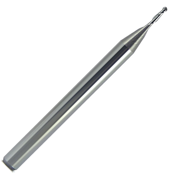 0.100" Diameter 2 Flute Bright Ball Carbide End Mill, .300" Length of Cut, 1-1/2" Overall Length