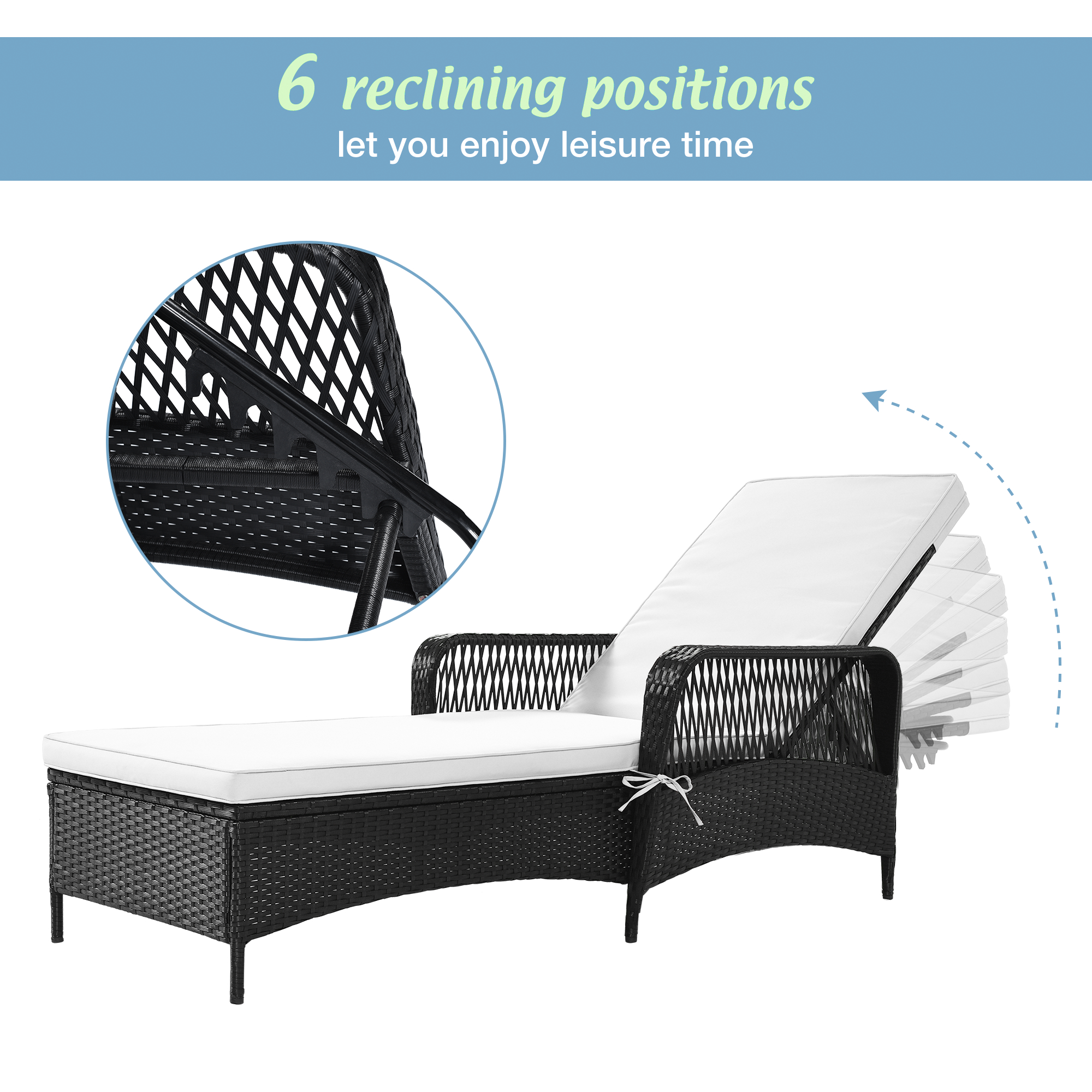 2PCS Chaise Lounges for Beach, Aukfa Adjustable Patio Chaise Lounge Chair, Outdoor Rattan Lounge Chair with Armrest and Cushion, Patio Furniture Recliner for Deck, Poolside, Backyard - image 5 of 11