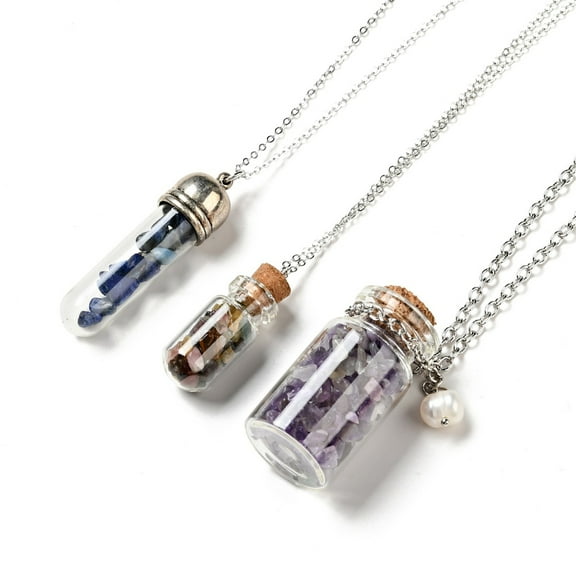 1set 3pcs 3 styles Glass Wishing Bottle Necklaces with Chips Beads 1pc/style