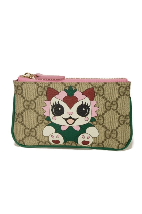 Pre-Owned Gucci Besties Zip Coin Purse, Pink, Keyring, Unused, GG Supreme, Lovely Beige, 855376...