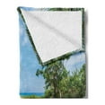 thumbnail image 2 of Beach Pathway Soft Flannel Fleece Throw Blanket, Wooden Walkway to the Shore at Beach of Varadero in Cuba, Cozy Plush for Indoor and Outdoor Use, 50" x 70", Vermilion Green, by Ambesonne, 2 of 5