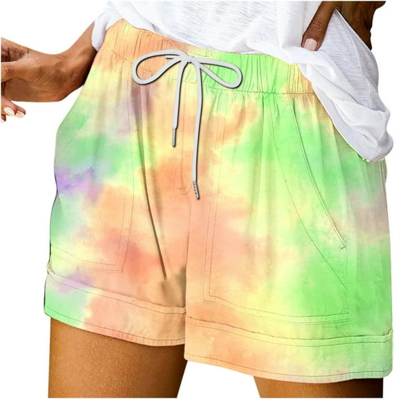 UAMVSH Women's Summer Shorts Tie Dye Drawstring Casual Elastic Waist Shorts Trendy Loose Wide Leg Lounge Shorts with Pockets