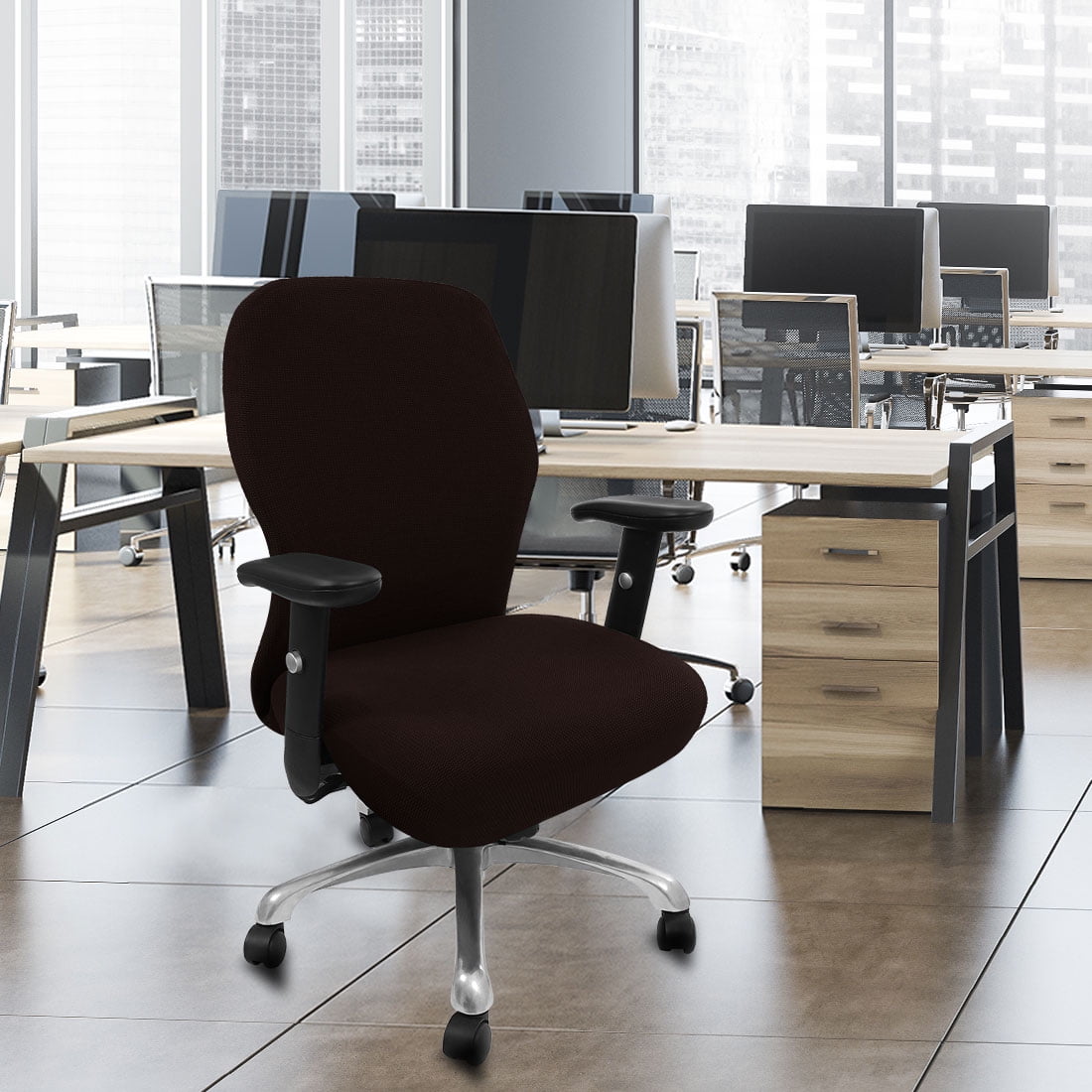 Unique Bargains Stretch Office Chair Cover Armchair Protector Slipcovers Coffee Color M
