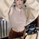 thumbnail image 5 of Conjunto de dos piezas de chaqueta y camisa de mujer con suéter de manga larga y chaleco de punto de arcoíris dulce para primavera y otoño, 5 of 5