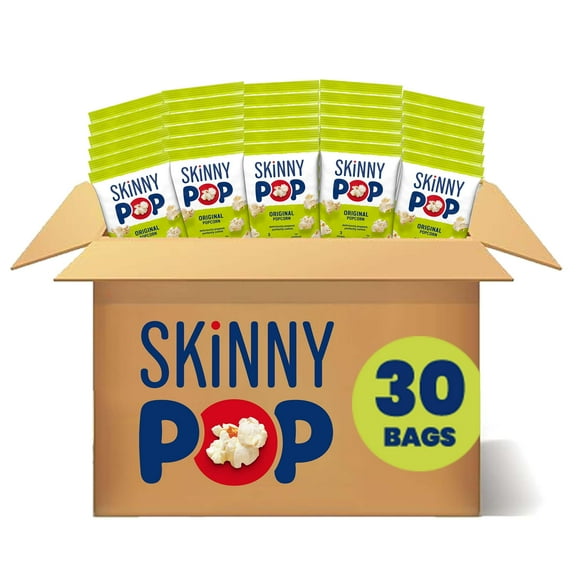 SkinnyPop Original Popcorn, Individual Snack Size Bags, KMC2Skinny Pop, Healthy Popcorn Snacks, Gluten Free, 0.65 Ounce (Pack of 30)