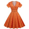 thumbnail image 2 of Robe à Manches Courtes pour Femmes Mode Femmes Imprimé Manches Courtes Ajusté Col en V Robe à Fermeture Éclair Jupe Trapèze, 2 of 8