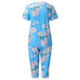 thumbnail image 3 of Gibobby Pijama algodón mujer Traje de dos piezas para mujer, conjunto de pijama a rayas, camisetas de manga corta y pantalones, ropa de dormir para correr(Azul,CH), 3 of 4