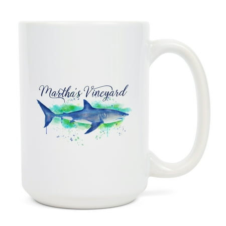

15 fl oz Ceramic Mug Martha s Vineyard Great White Shark Watercolor Dishwasher & Microwave Safe