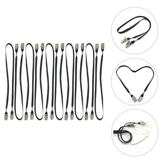 UNOMOR 10Set Adults Elastic Strap For Mask Mask Lanyard Black Metal Lightweight Comfort