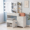 thumbnail image 2 of Zimtown Vanity Desk Set with Adjustable Lighted Mirror, Modern Makeup Table with 5 Drawers and Stool, Dressing Desk for Bedroom, White, 2 of 11