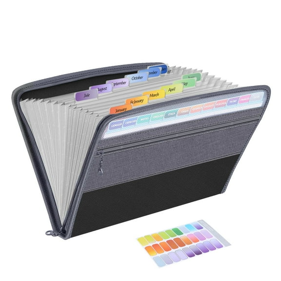 Expanding File Folder Organizer,Accordian File Organizer,Accordion Document Organizer,Expandable Filing Folder with 13 Pocket &Tab,Letter Size,Portable File Box for Paper Bill Receipt Storage Black
