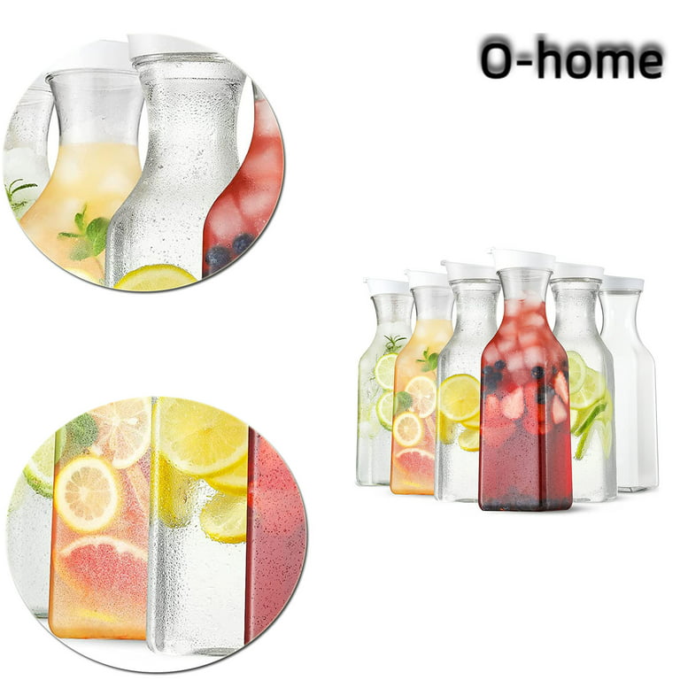 Water Carafe with Flip Top Lid Set of 2 Square Base Juice Containers 50 Oz  Clear