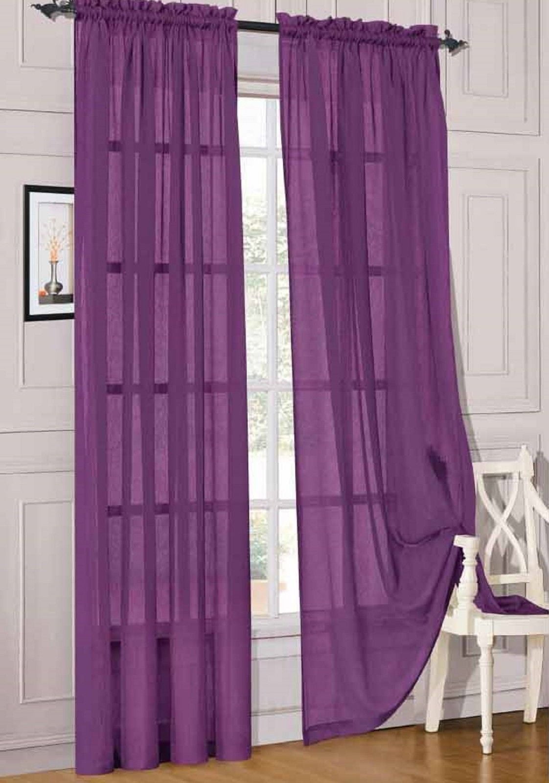 1 SET Purple SOLID VERSATIL ROD POCKET WINDOW CURTAIN VOILE SHEER PANELS 