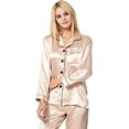 thumbnail image 2 of Women's Pyjama Set Long Sleeve Pyjamas Silk Satin Pjs Soft Button Down Sleepwear Set Loungewear, 2 of 5