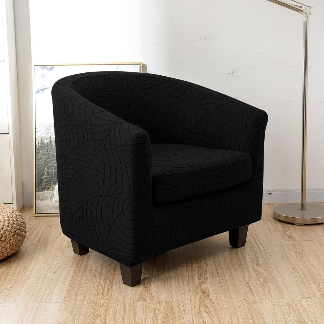LKJYER Club Chair Covers Slipcover 2 Piece, Leaf Jacquard Stretch Tub Chair Cover Barrel Chair Covers Soft Armchair Sofa Cover Couch Furniture Protector