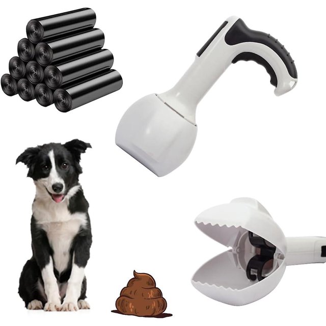 SDIGV Recogedor de excrementos para mascotas con 150 bolsas de basura para perros y gatos grandes y pequeños con dispensador de bolsas para excrementos incorporado, fácil de usar para recoge