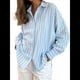 thumbnail image 2 of Camisas de Mujer con Botones, Blusas Clásicas A Rayas de Larga con Cuello y Bolsillo para Oficina Azul XL, 2 of 7