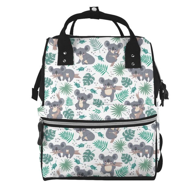 Fotbe Bears and Tropical Leaves Mochila Maternidad - Lona de Sarga Impermeable, Mochila de Pañales de Gran Capacidad con Múltiples Bolsillos y Correas Ajustables