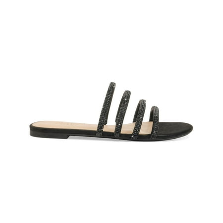 

JEWEL BADGLEY MISCHKA Womens Black Strappy Padded Rhinestone Glitter Nigella Round Toe Slip On Dress Slide Sandals Shoes 6 M