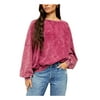 FREE PEOPLE Womens Burgundy Long Sleeve Jewel Neck Sweater Size: M