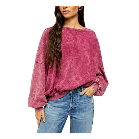 FREE PEOPLE Womens Purple Long Sleeve Jewel Neck Sweater Size: XS