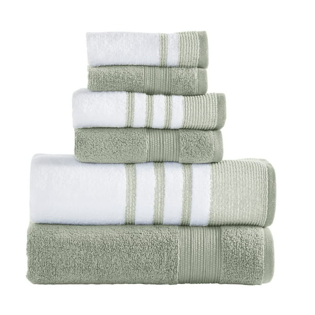 Threads - Juego de 6 Piezas, 2 Toallas de baño, 2 Toallas de Mano, 2 paños de Lavado, Secado rápido Blanco/Contraste
