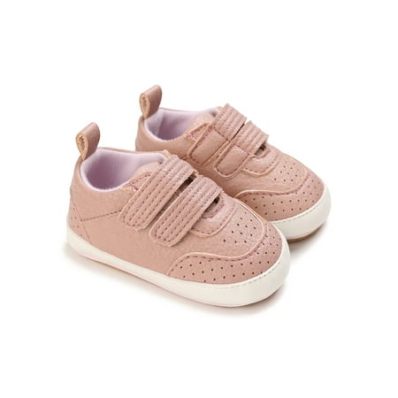 

Woobling Newborn First Walking Shoes Magic Tape Crib Shoe Soft Sole Flats School Casual Sneaker Cute Moccasins Prewalker Lightweight Pink 18-24 months