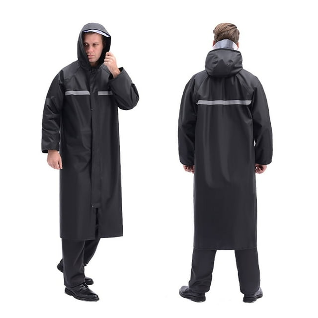 MOVSOU Raincoat Waterproof Men‘s Long Rain Jacket Lightweight Rainwear Reflective Reusable with Hood