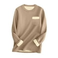 thumbnail image 2 of CFLVAEK Sherpa Sweatshirt for Women Thermal Winter Fleece Lined Pullover Solid Color Crewneck Fall Winter Sweatshirt with Pockets Khaki XXL, 2 of 4