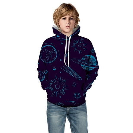 

Little Boys Girls Kids Teen Hooded Unisex Sweatshirt 3D Galaxy Dinosaur Printed Pullover Hoodie For Girls Boys With Pocket Navy 4 Years-5 Years