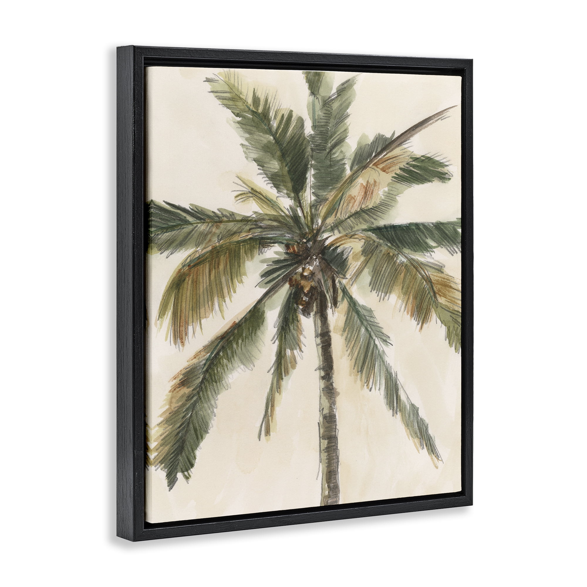 Stupell Industries Palm Tree on Beige Plants & Flowers Painting Black Floater Framed Canvas Art Print Wall Art, 25 x 31