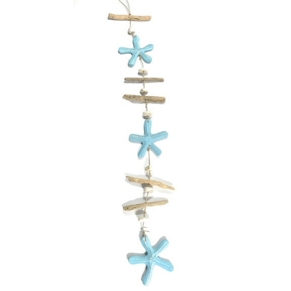 Driftwood Garland Star Fish w/ White Stone 40" Blue - Rustic Cottage Accents | #lis31008100