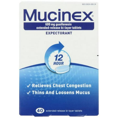 Mucinex 12Hr Chest Congestion Expectorant 600mg Tablets, 40 ct, 3 Pack
