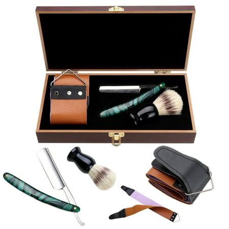 4 in 1  Men's Cut Throat Straight Edge Razor + Leather Strop+ Badger Shaving Brush+ Straight Razo r + Wood Case Gift (Best Straight Razor Set)