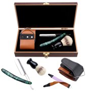 Cut Throat Straight Razo r & Beard Grooming set/Ki + Leather Strop+ Badger Brush+Straight Razo r + Wood Case For Best Wet Shave