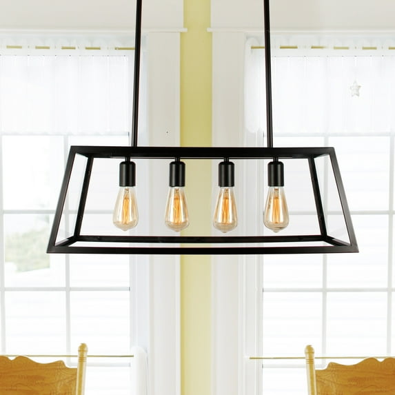 4-Light Farmhouse Chandelier for Kitchen Island, Ceiling Light Fixture with Clear Glass Panels Pendant