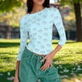 thumbnail image 4 of Womens Slim Fit T-shirts 3/4 Sleeve Crewneck Plus Size Y2k Crop Tops Graphic Base Tee Shirt S-3X Casual Spring (S, Light Blue|Hearts), 4 of 7