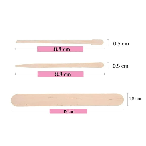 Mibly 3 Style 150 Pcs Assorted Wooden Wax Sticks for Body Legs Face and Small Medium Large Sizes Eyebrow Waxing Applicator Spatulas for Hair Removal or Wood Craft Sticks