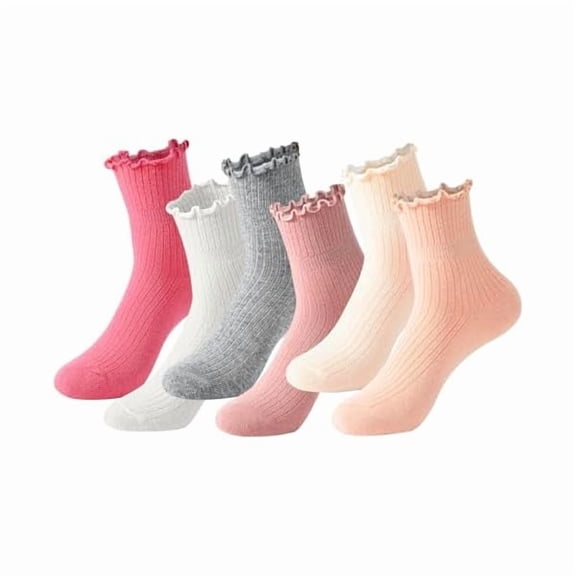 Eryueer 6 Pairs Ruffle Socks Woman Cute Frilly Ankle Socks for women girls