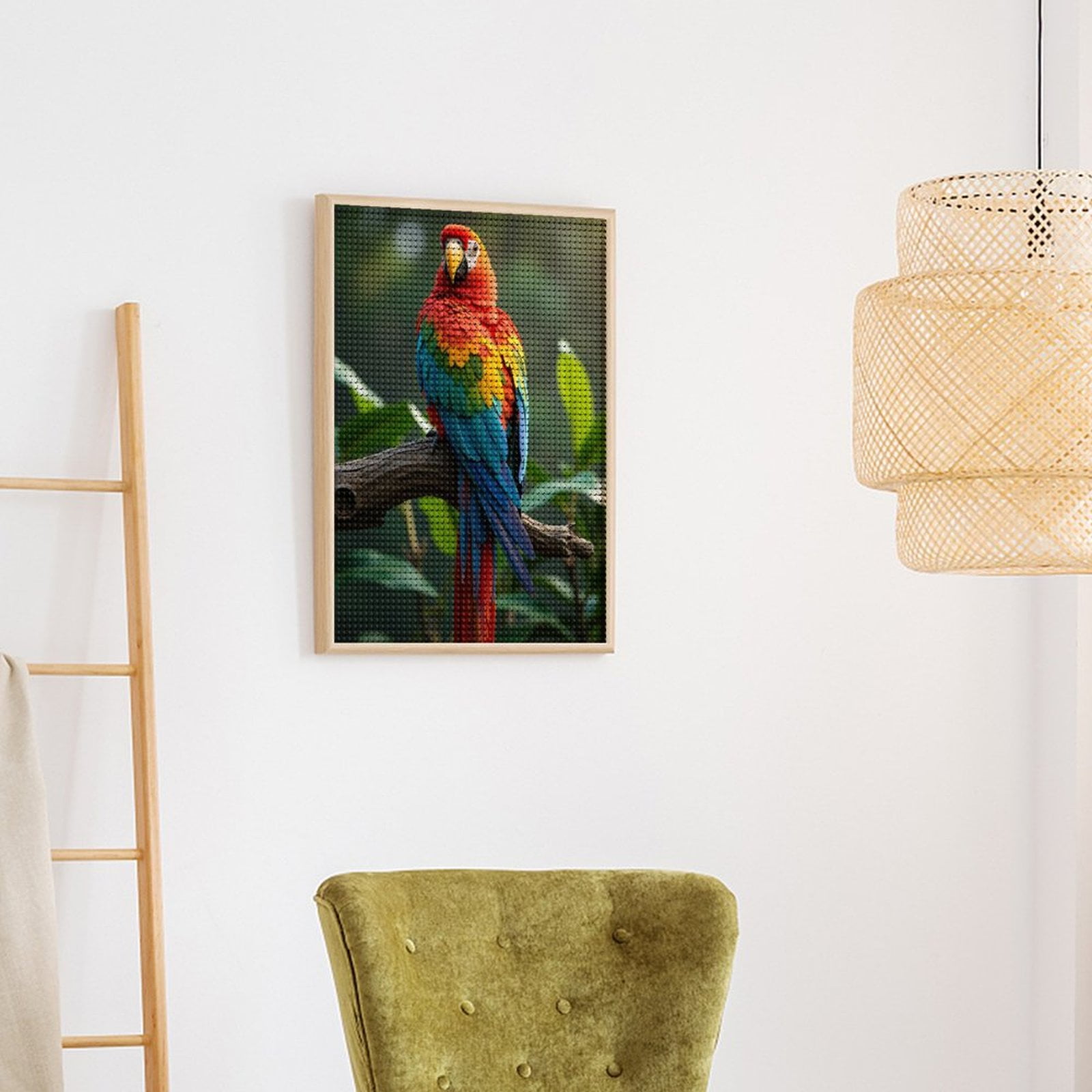 Diamond Art Kits for Adults - Colorful Parrot Perched On Branch 5d Diamond Painting for Adults, Diamond Art for Adults Beginners, Frameless Diamond Painting Kits for Adults for Home Wall Decor