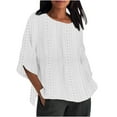 thumbnail image 2 of Teissuly Women's Summer Fashion Cropped Sleeves Round Neck Loose Shirt Blouse 3/4 Sleeve Tops, 2 of 6